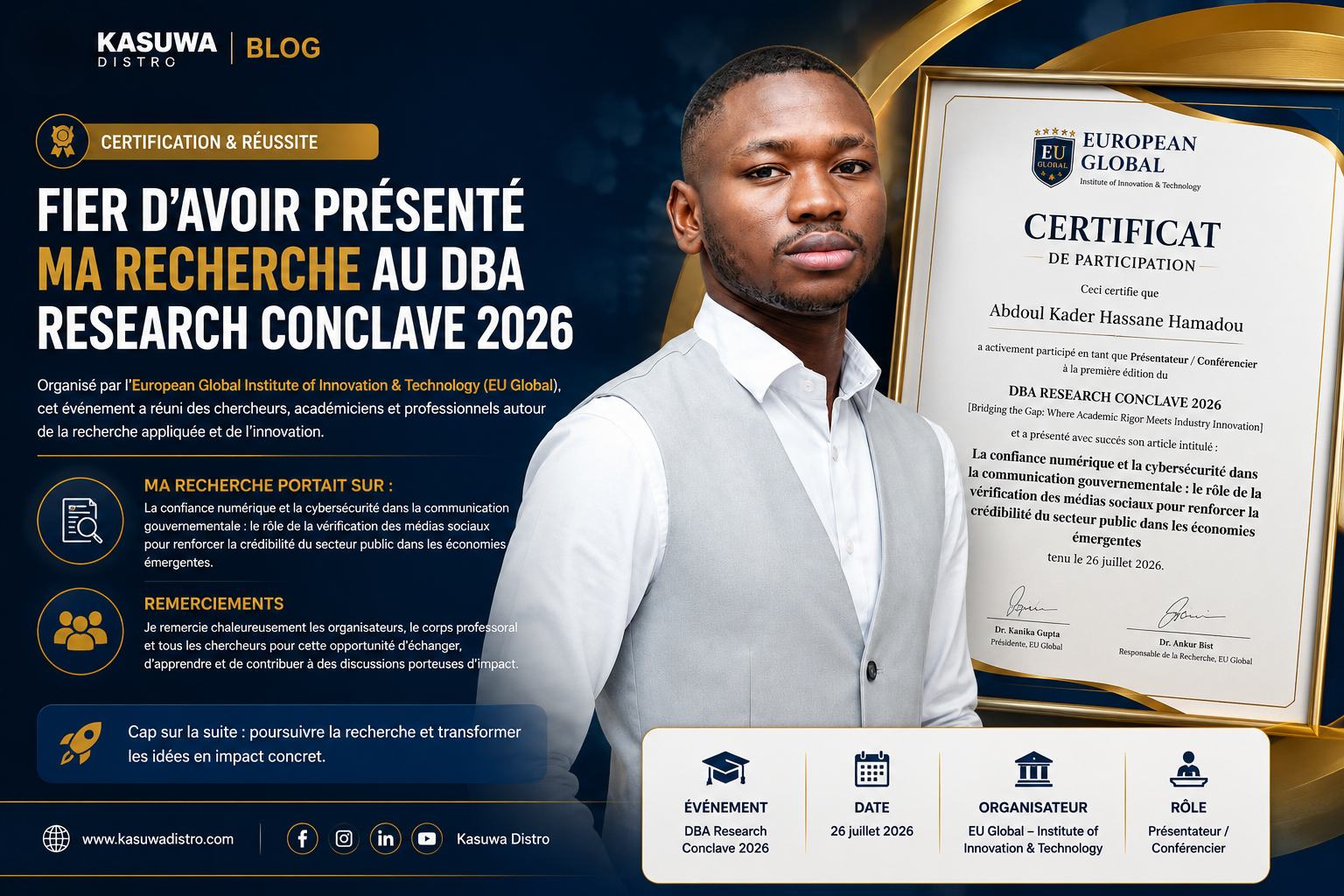 Abdoul Kader Hassane présente ses recherches sur la confiance numérique lors du DBA Research Conclave 2026